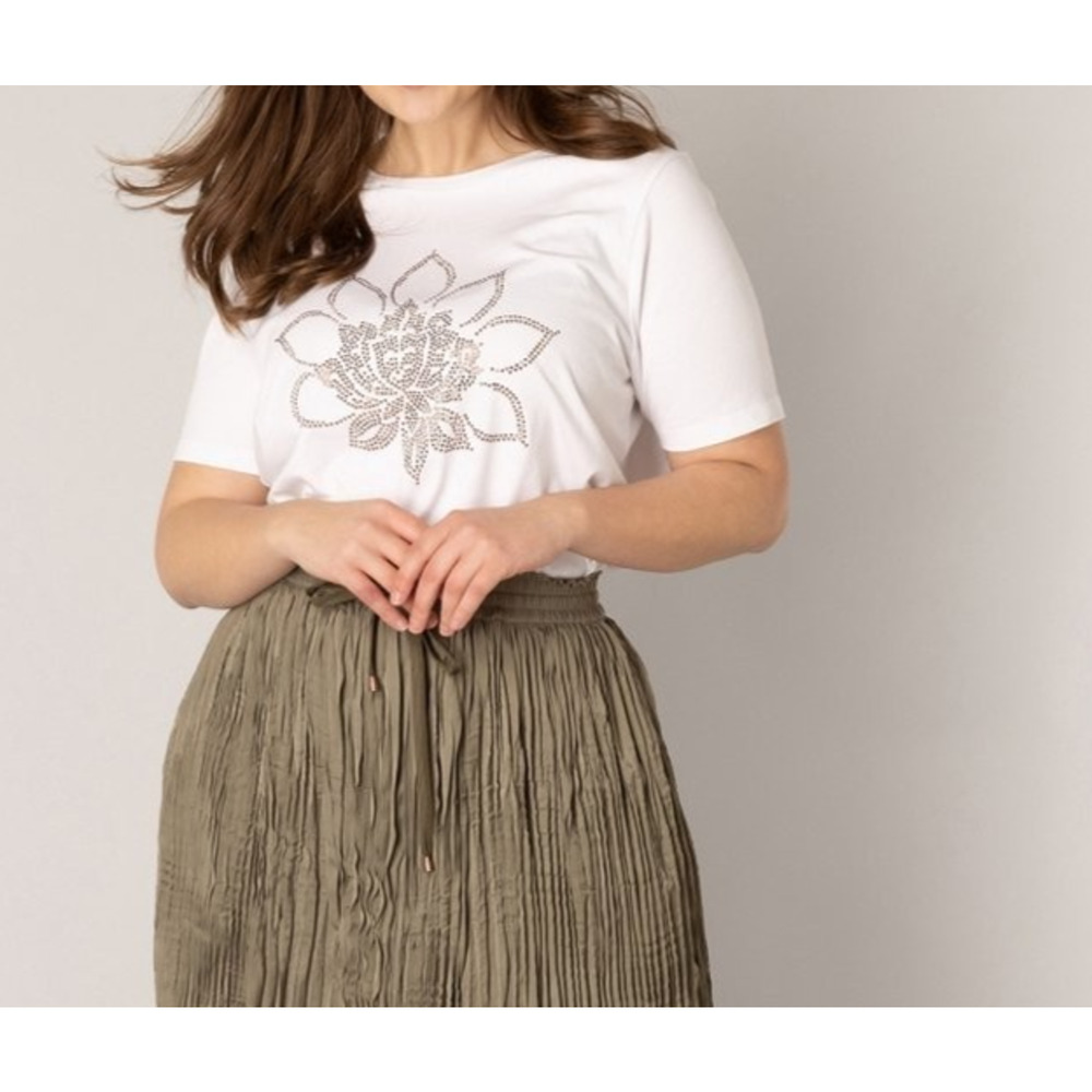 Yest Floral Pattern Detailed Flower Nature cotton T-Shirt White Sz 8 A005586